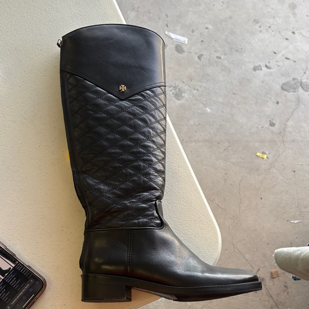 Tory Burch Black Quilted Over the Knee Boots